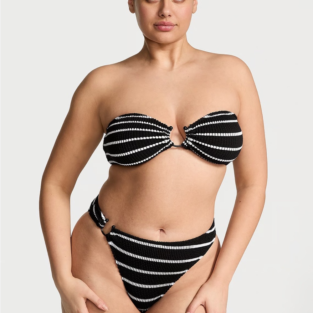 Victoria’s Secret Bandeau Black & White Striped Bikini Set — Size XXL NWT